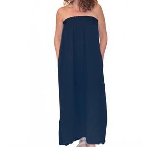 NEW BEFORE YOU COLLECTION gauze shirred babydoll strapless maxi dress in black